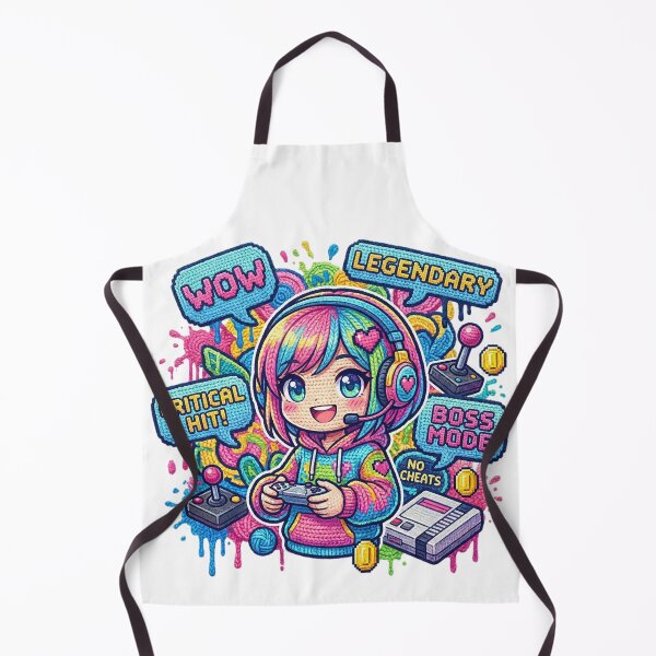 Item preview, Crocheted Gamer Girl with Retro Gaming Icons designed and sold by newvisionart191.
