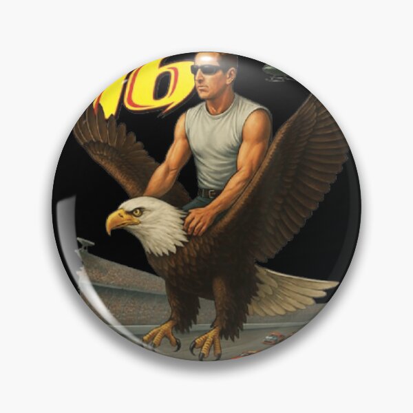 Item preview, Muscle Racing Hero Riding Eagle Over Speedway Vintage Parody Art designed and sold by SuziLope.
