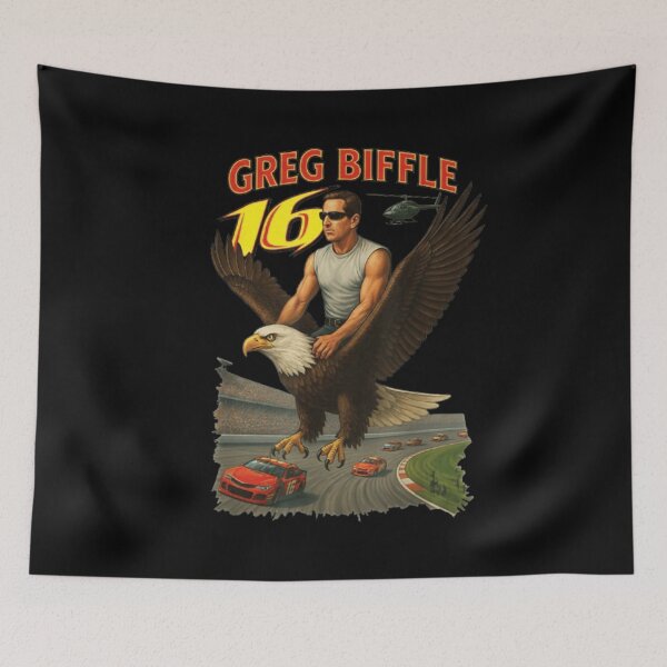Item preview, Muscle Racing Hero Riding Eagle Over Speedway Vintage Parody Art designed and sold by SuziLope.