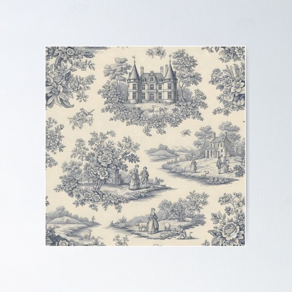 Item preview, Blue Toile de Jouy Countryside – Vintage Pastoral Pattern designed and sold by SplashTastic.
