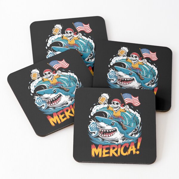 Item preview, Merica Skeleton Riding a Shark Funny 4th of July designed and sold by CruelShadesSt.