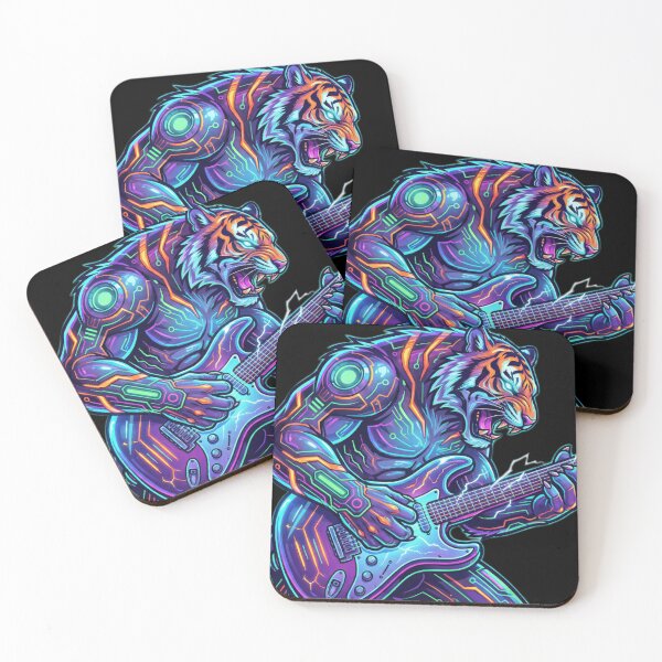 Item preview, Cyberpunk Neon Tiger Rockstar Playing Guitar designed and sold by BlurBlurDesign.