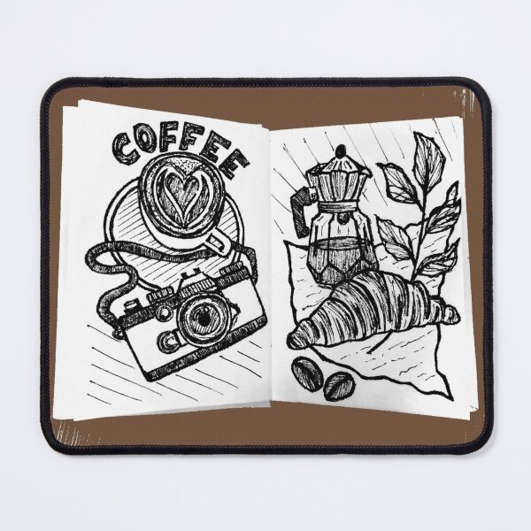 Item preview, Coffee Lover Sketch Art – Aesthetic Café Illustration with Camera & Croissant designed and sold by ArtisanBagel.