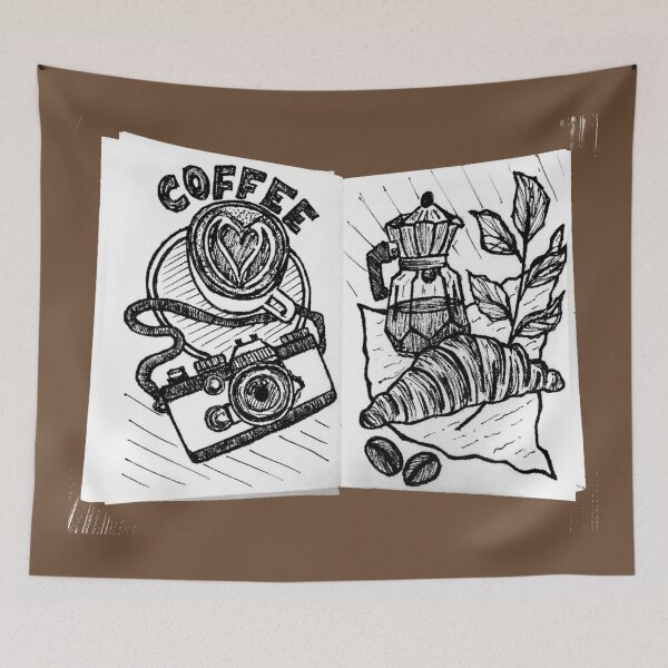 Item preview, Coffee Lover Sketch Art – Aesthetic Café Illustration with Camera & Croissant designed and sold by ArtisanBagel.