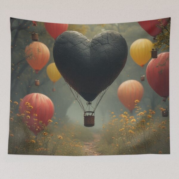 Item preview, Heart-shaped balloons float above a blooming meadow. designed and sold by Mianku | Für das Leben.