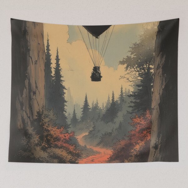 Item preview, Hot air balloon over forest path designed and sold by Mianku | Für das Leben.