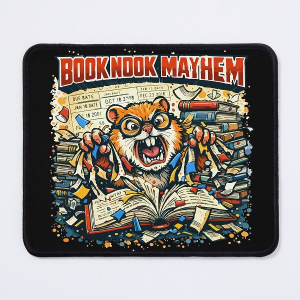 Item preview, Book Nook Mayhem – Angry Librarian Hamster Book Lover Chaos Illustration designed and sold by BeetleDots.