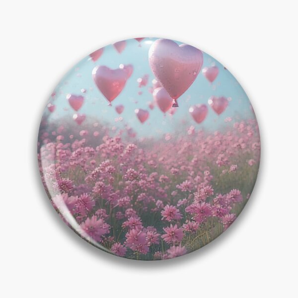 Item preview, Pink flower field with heart-shaped balloons designed and sold by Mianku | Für das Leben.