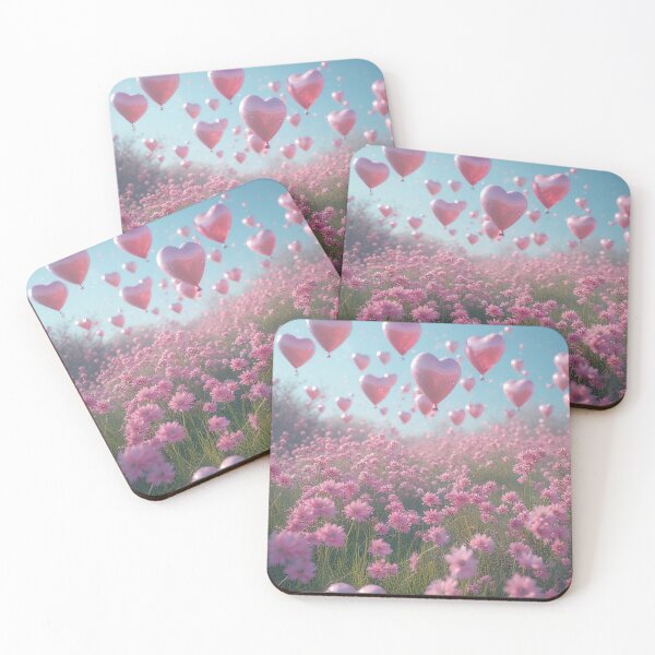Item preview, Pink flower field with heart-shaped balloons designed and sold by Mianku | Für das Leben.