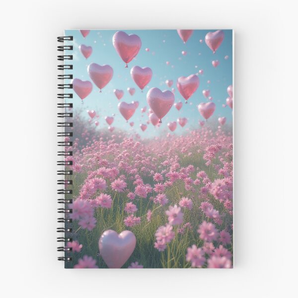 Item preview, Pink flower field with heart-shaped balloons designed and sold by Mianku | Für das Leben.