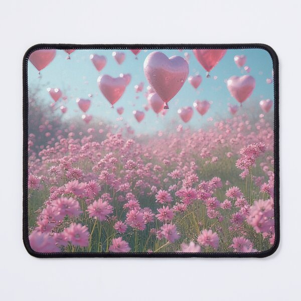 Item preview, Pink flower field with heart-shaped balloons designed and sold by Mianku | Für das Leben.