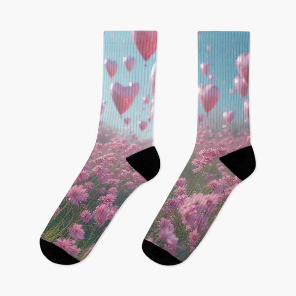 Item preview, Pink flower field with heart-shaped balloons designed and sold by Mianku | Für das Leben.