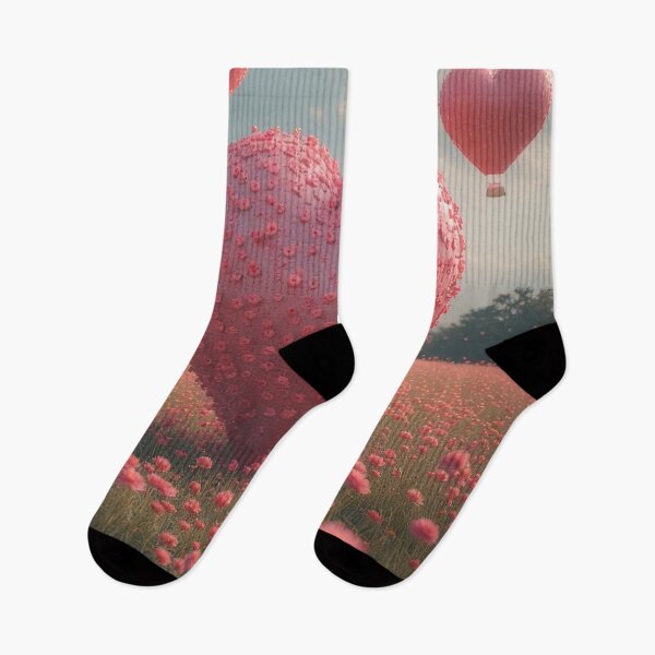 Item preview, Heart-shaped balloons above a blooming flower field designed and sold by Mianku | Für das Leben.