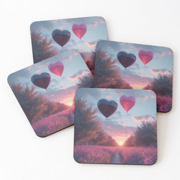 Item preview, Romantic heart-shaped balloons in a lavender field at sunset designed and sold by Mianku | Für das Leben.