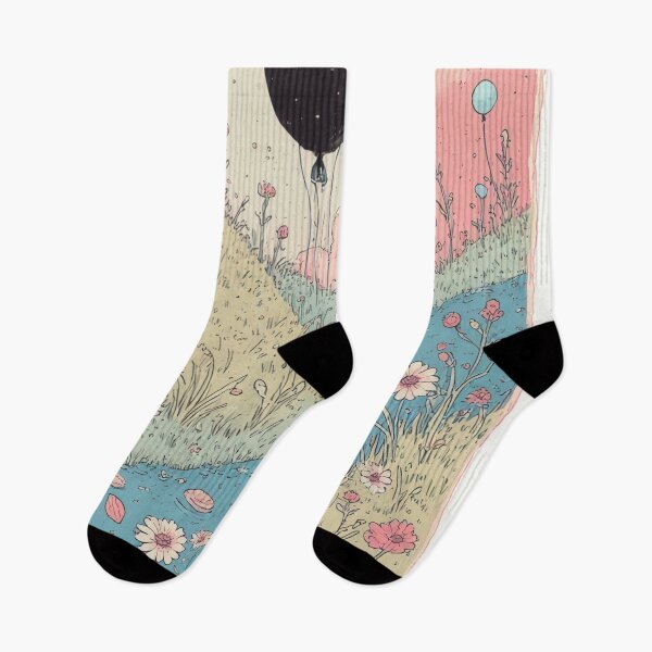 Item preview, Pastel-colored landscape with a black balloon. designed and sold by Mianku | Für das Leben.