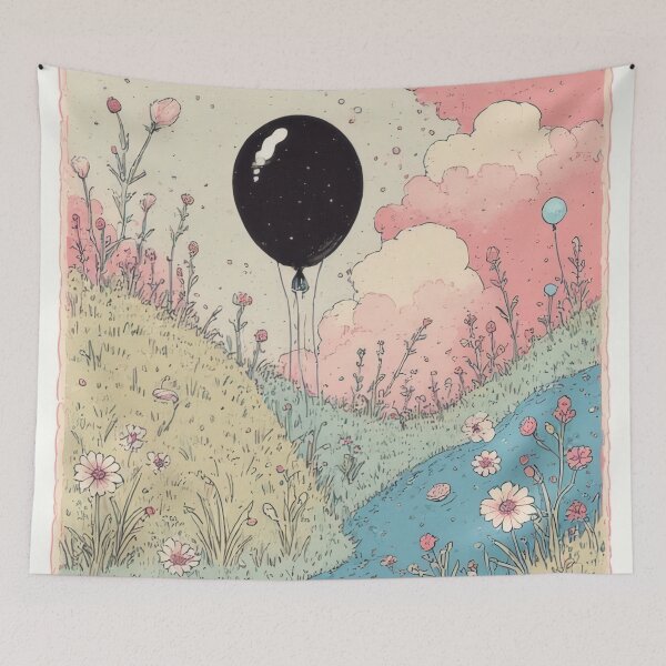 Item preview, Pastel-colored landscape with a black balloon. designed and sold by Mianku | Für das Leben.