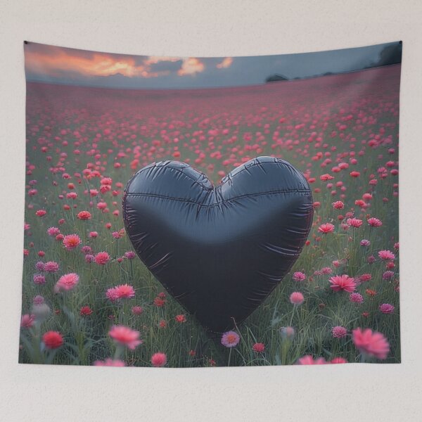 Item preview, Black heart hovers over flower field designed and sold by Mianku | Für das Leben.