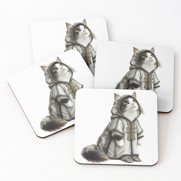 Item preview, Moroccan Charismatic Side-View Cat in Authentic Embroidered Selham & Babouche designed and sold by designwiss.