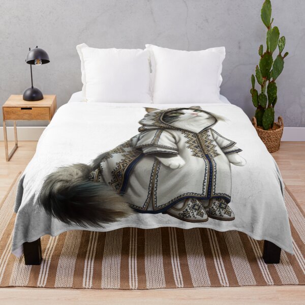 Item preview, Moroccan Charismatic Side-View Cat in Authentic Embroidered Selham & Babouche designed and sold by designwiss.