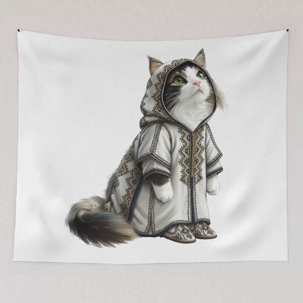 Item preview, Moroccan Charismatic Side-View Cat in Authentic Embroidered Selham & Babouche designed and sold by designwiss.