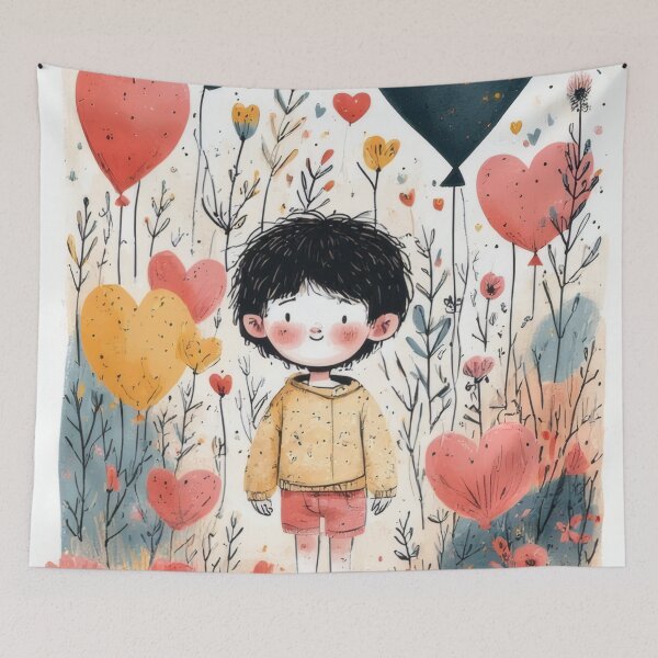 Item preview, Boy in the garden of heart balloons designed and sold by Mianku | Für das Leben.