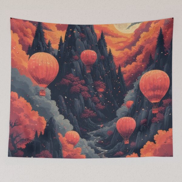 Item preview, Hot air balloons over autumn landscape in moonlight designed and sold by Mianku | Für das Leben.