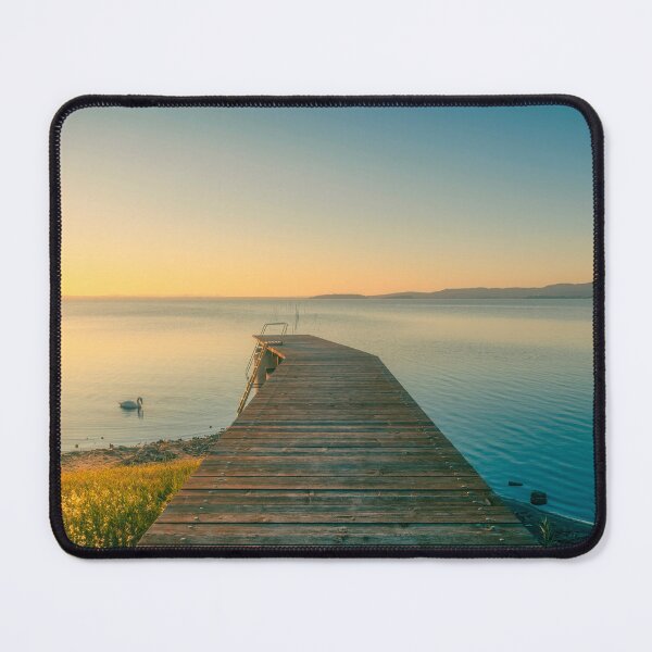 Item preview, Wooden pier on Lake Trasimeno and a swan at sunset. Umbria, Italy designed and sold by Stefano Orazzini.