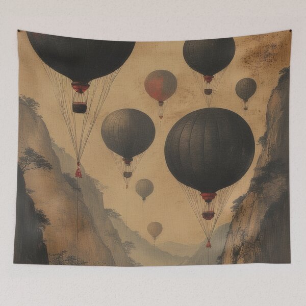 Item preview, Black and red balloons over Chinese landscape designed and sold by Mianku | Für das Leben.