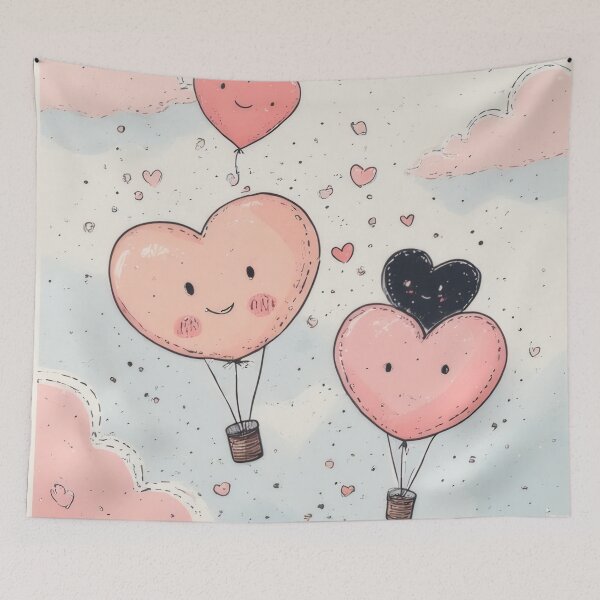 Item preview, Heart-shaped balloons float in a pastel-colored sky. designed and sold by Mianku | Für das Leben.