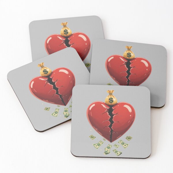 Item preview, Broken Heart Money Illustration – Red Heart with Falling Dollar Bills designed and sold by PixelVibe782.