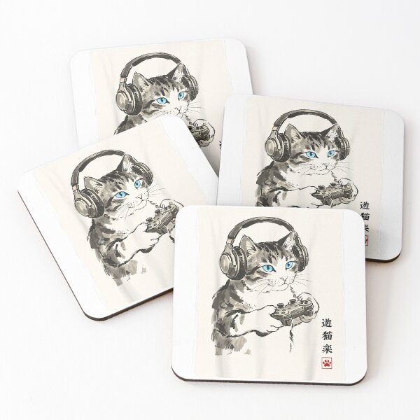Item preview, Gaming Cat Wearing Headphones Ink Wash Illustration designed and sold by NguboNorento.