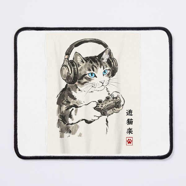 Item preview, Gaming Cat Wearing Headphones Ink Wash Illustration designed and sold by NguboNorento.