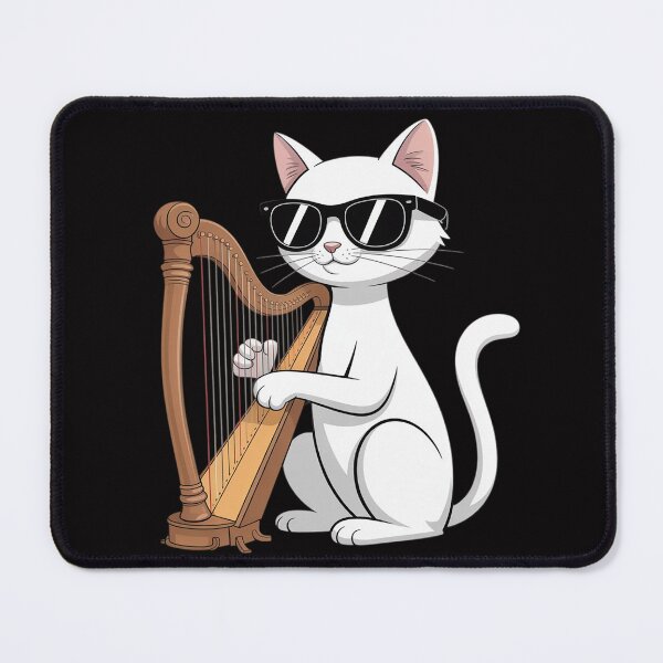 Item preview, Cat Wearing Sunglasses Playing Harp Harpist Musician designed and sold by demarioTTS.
