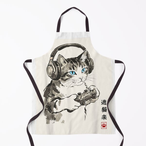 Item preview, Gaming Cat Wearing Headphones Ink Wash Illustration designed and sold by NguboNorento.