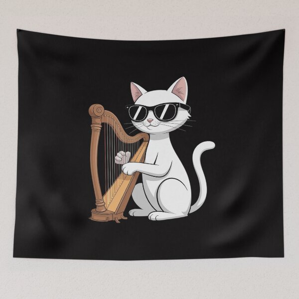Item preview, Cat Wearing Sunglasses Playing Harp Harpist Musician designed and sold by demarioTTS.