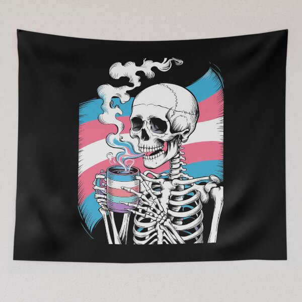 Item preview, Skeleton Drinking Coffee LGBT-Q Transgender Pride Trans Flag designed and sold by JonathalIngham.