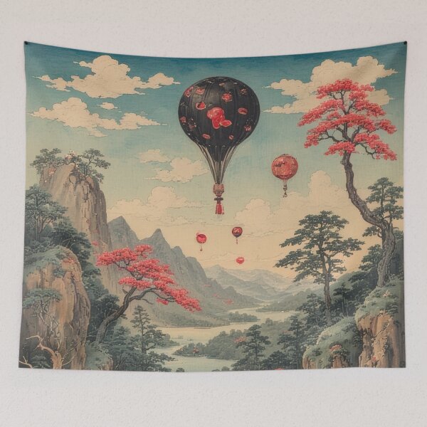 Item preview, Asian landscape with hot air balloons designed and sold by Mianku | Für das Leben.