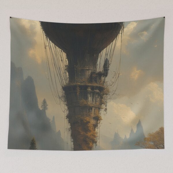 Item preview, Floating castle airship in a foggy landscape designed and sold by Mianku | Für das Leben.