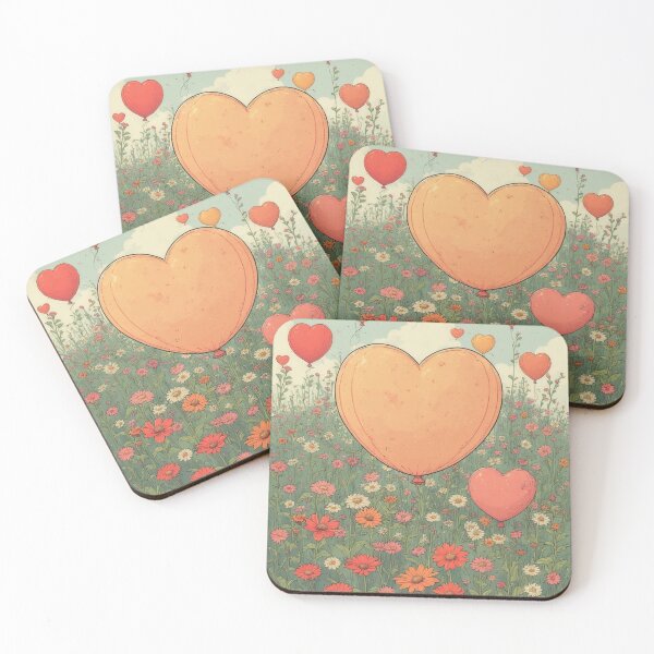 Item preview, A meadow of flowers with heart-shaped balloons in the sky designed and sold by Mianku | Für das Leben.