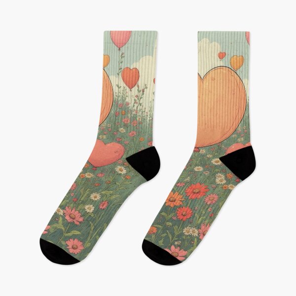 Item preview, A meadow of flowers with heart-shaped balloons in the sky designed and sold by Mianku | Für das Leben.