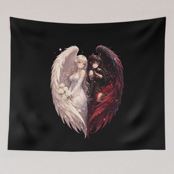 Item preview, Angel and Devil Anime T-Shirt – Light vs Darkness Fantasy Art designed and sold by Ahmed-G-Designs.