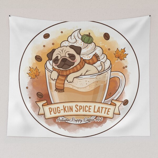 Item preview, Pug-kin Spice Latte – Autumn Puppy Coffee Art designed and sold by Petzzz.