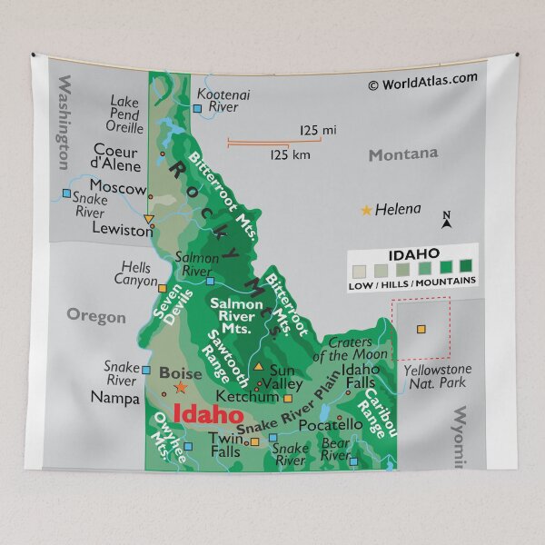 Item preview, State of Idaho Map – Physical Geography & Landforms designed and sold by WorldAtlas.com.