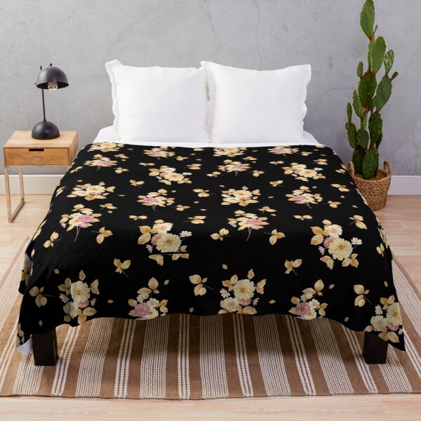 Item preview, Golden Autumn Meadow on Black – Soft Floral Botanical Pattern designed and sold by Velavue .