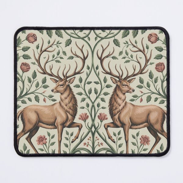 Item preview, William Morris Style Woodland Stags Pattern | Arts & Crafts Deer Botanical Wallpaper Art designed and sold by Tamas Das.