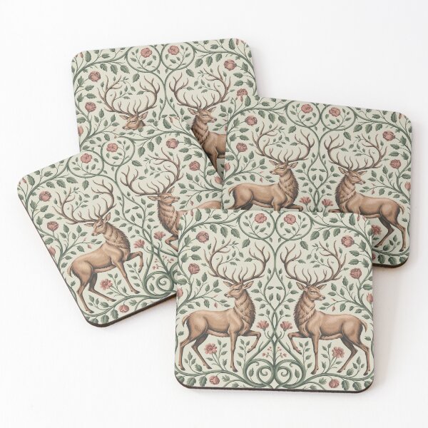 Item preview, William Morris Style Woodland Stags Pattern | Arts & Crafts Deer Botanical Wallpaper Art designed and sold by Tamas Das.