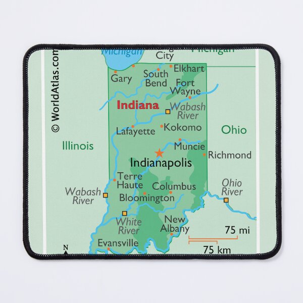 Item preview, Indiana Physical & Geographic Map designed and sold by WorldAtlas.com.
