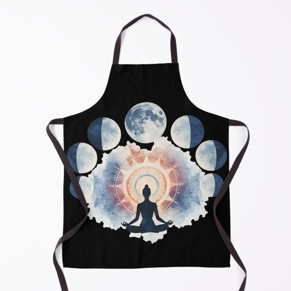 Item preview, Elegant moon phases with yogi meditating below, cosmic aura, mystical text Flow With The Moon 4 designed and sold by Neon G.