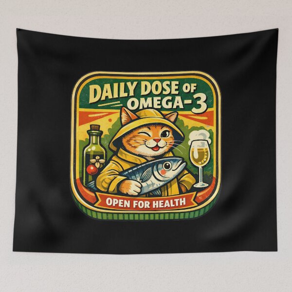 Item preview, Sardine Coastal Kitchen Art with Omega‑3 Cat   designed and sold by ZuToMi.