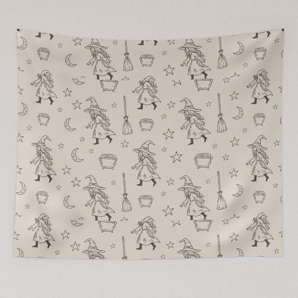 Item preview, Vintage Witch Line Art Pattern designed and sold by SassyArtistry.